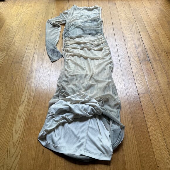 Zara Size M Beige & Gray Tie Dye Printed Tulle Ruched One Shoulder Maxi Dress - Picture 13 of 16